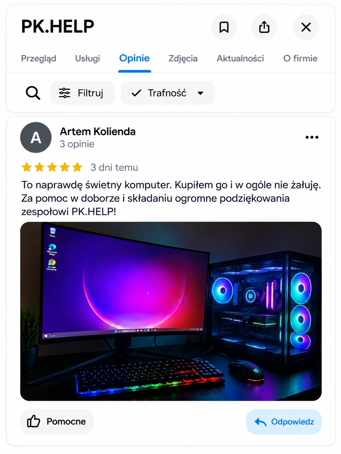 Komputer na zdjęciu do opinii: Artem Kolienda