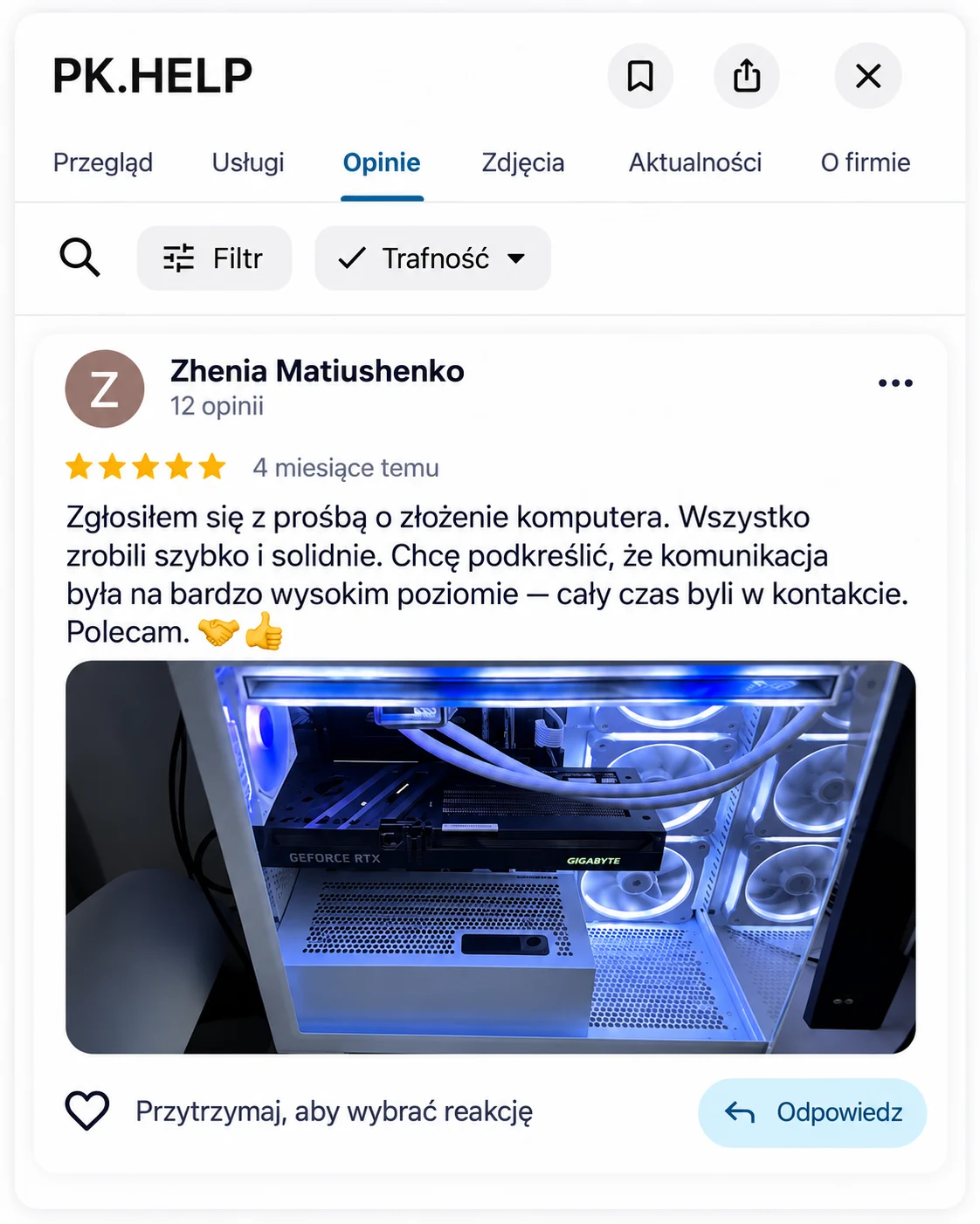 Komputer na zdjęciu do opinii: Zhenia Matiushenko