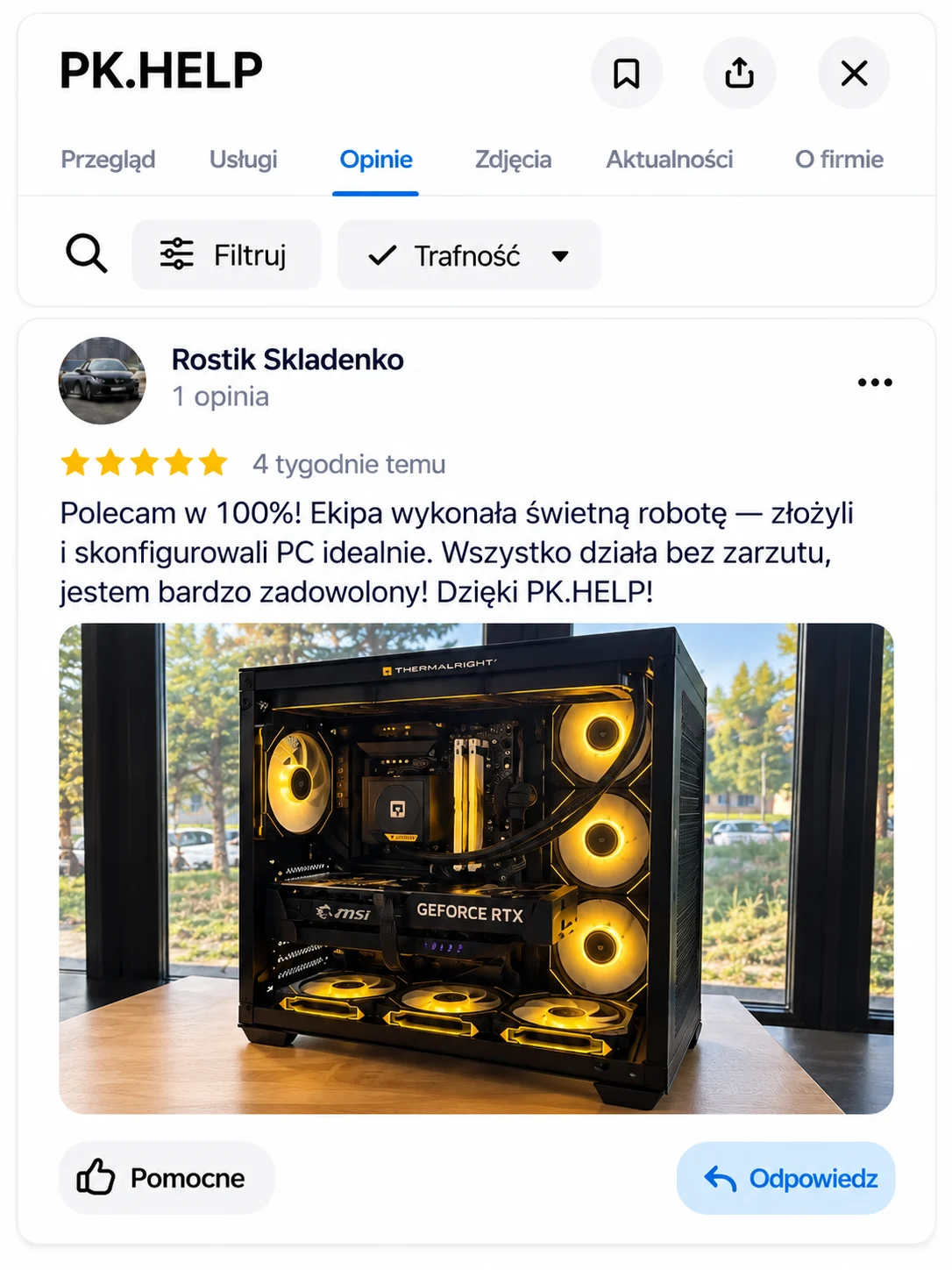Komputer na zdjęciu do opinii: Rostik Skladenko