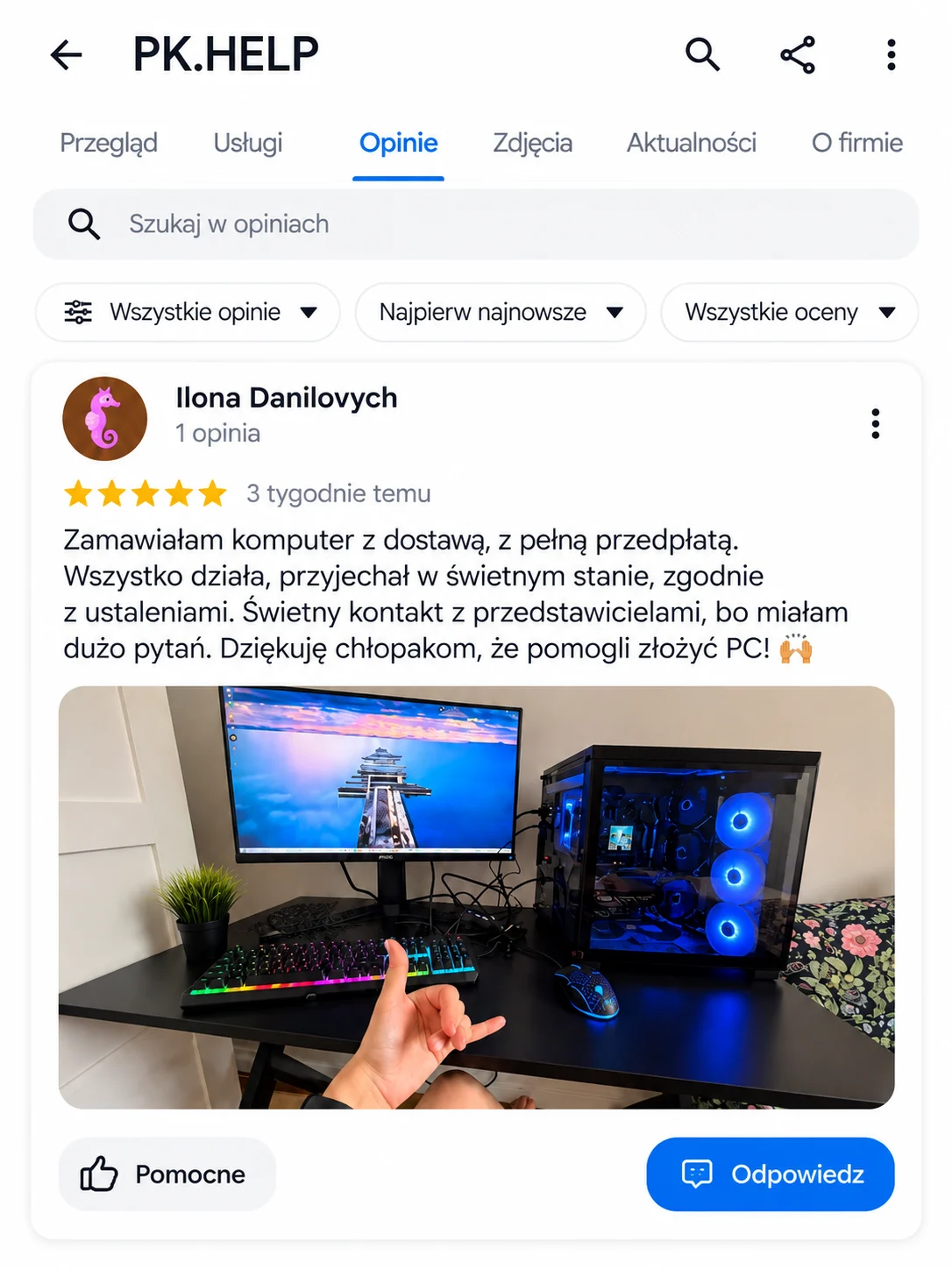 Komputer na zdjęciu do opinii: Ilona Danilovych