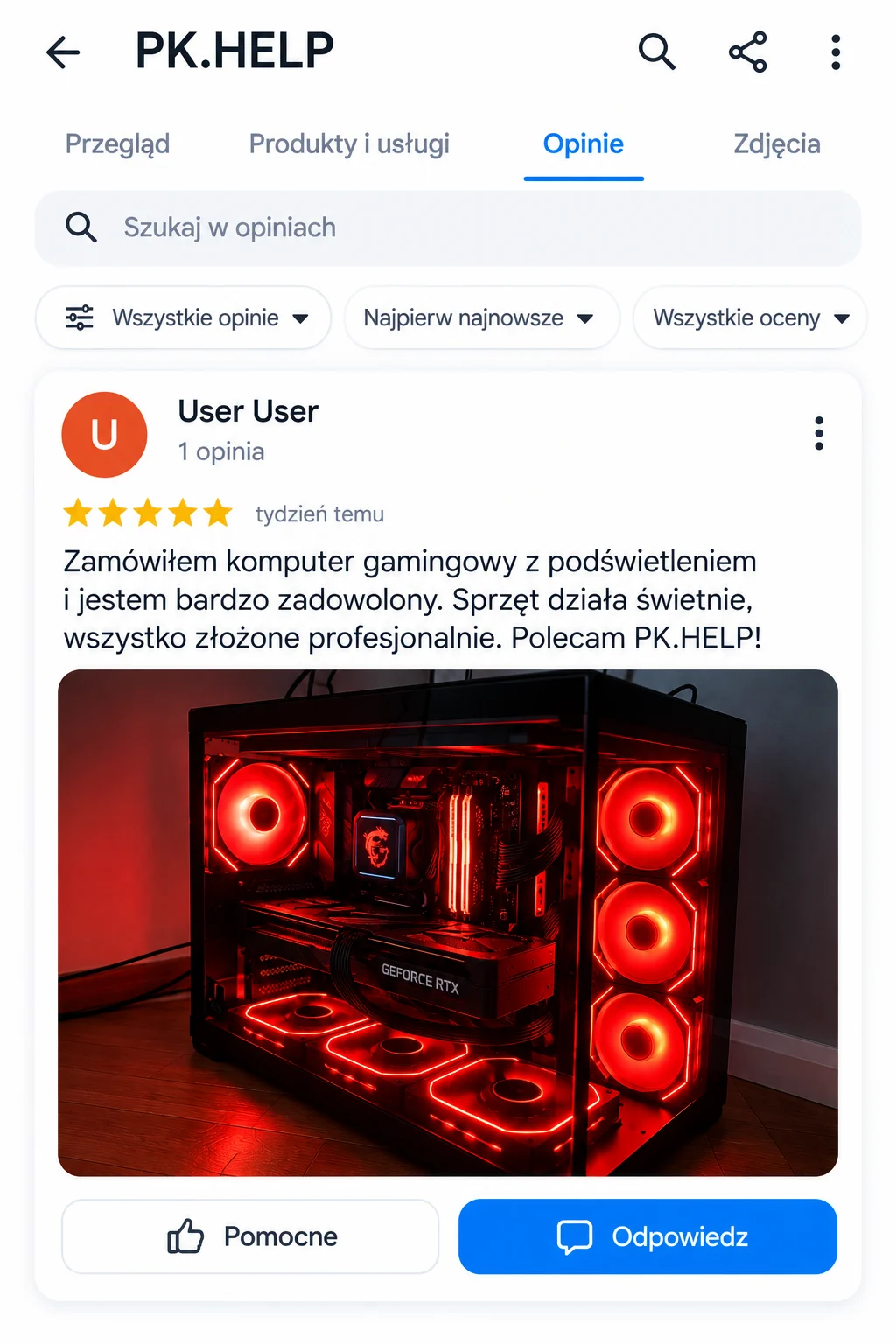 Komputer na zdjęciu do opinii: User User