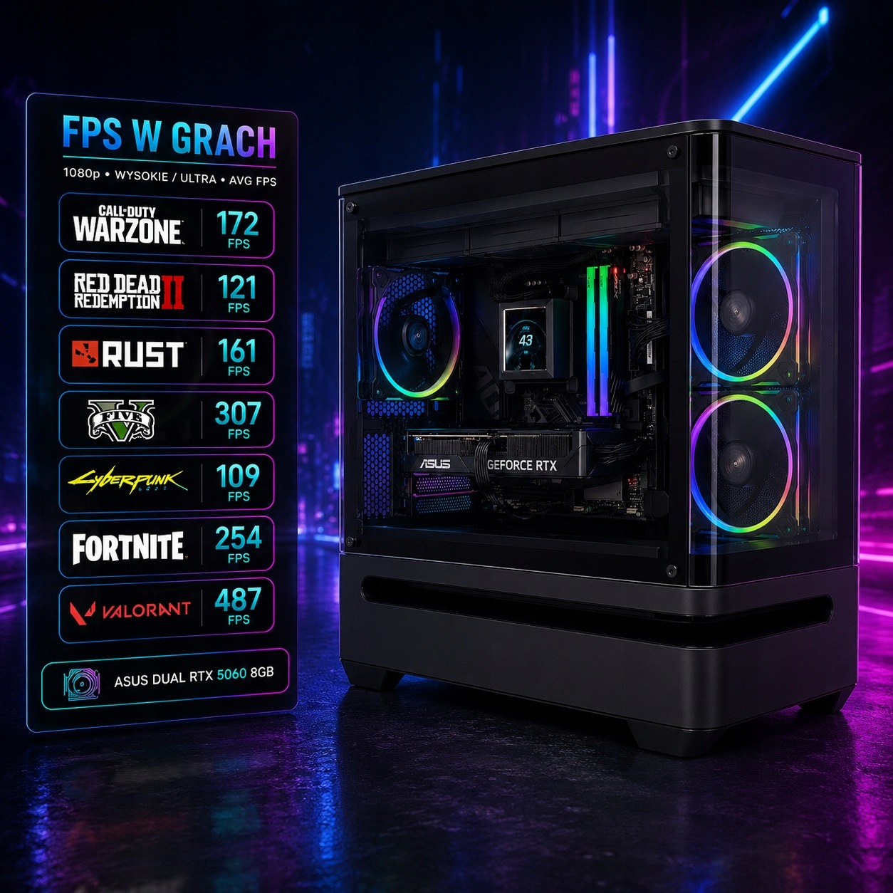 Komputer Gamingowy Ryzen 7 7800X3D RTX 5070 32GB DDR5 SSD 1TB B650 850W Stan opakowania oryginalne