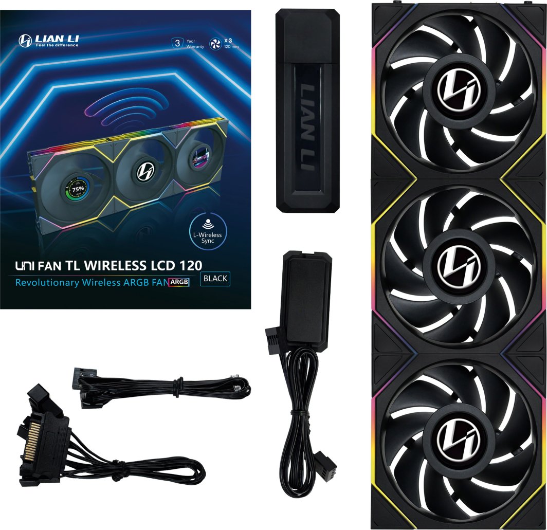 Wentylator Lian Li UNI FAN TL Wireless LCD 120 3-pack czarny (12TLLCD1W3B)