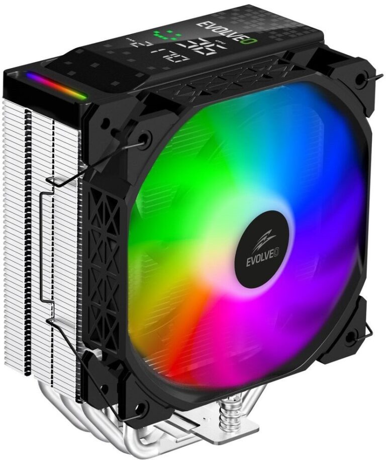 Chłodzenie CPU Evolveo Chłodnica CPU QuietCool7 z cyfrowym wyświetlaczem, 6x heatpipe, czarny (QUIETCOOL7-BK)