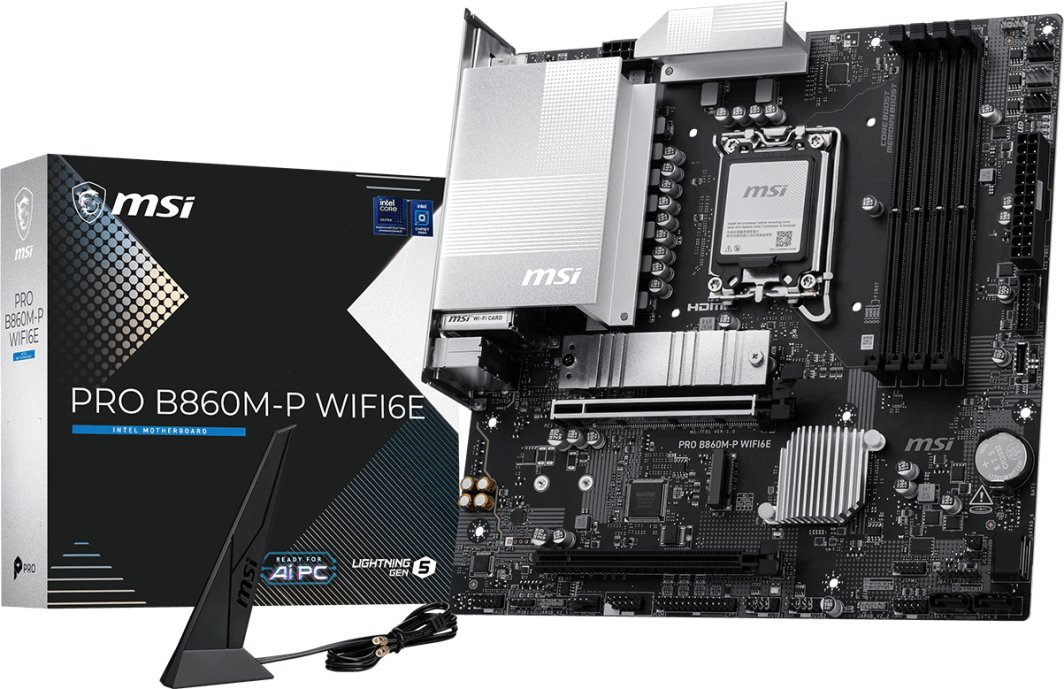Płyta główna MSI MB Sc LGA1851 PRO B860M-P WIFI6E, Intel B860, 4xDDR5, WIFI, 2xDP, 1xHDMI, 1xVGA, mATX