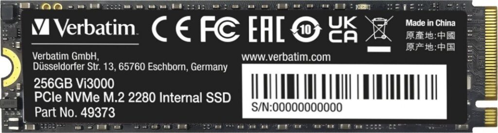 Dysk SSD Verbatim Vi3000 256GB M.2 2280 PCI-E x4 Gen3 NVMe (49373)