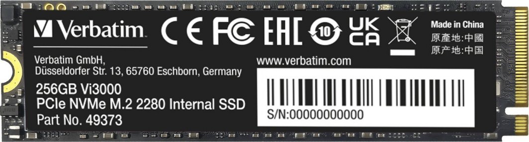 Dysk SSD Verbatim Vi3000 256GB M.2 2280 PCI-E x4 Gen3 NVMe (49373)