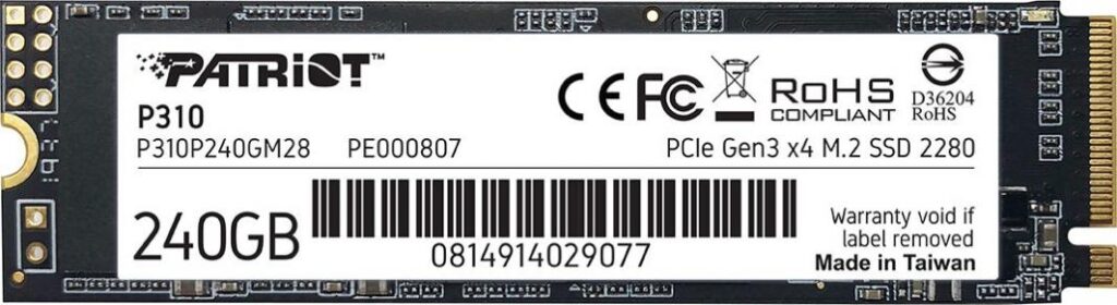 Dysk SSD Patriot P310 240GB M.2 2280 PCI-E x4 Gen3 NVMe (P310P240GM28)