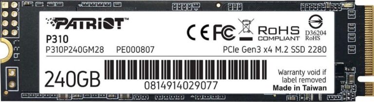 Dysk SSD Patriot P310 240GB M.2 2280 PCI-E x4 Gen3 NVMe (P310P240GM28)