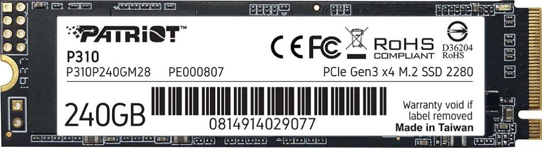 Dysk SSD Patriot P310 240GB M.2 2280 PCI-E x4 Gen3 NVMe (P310P240GM28)