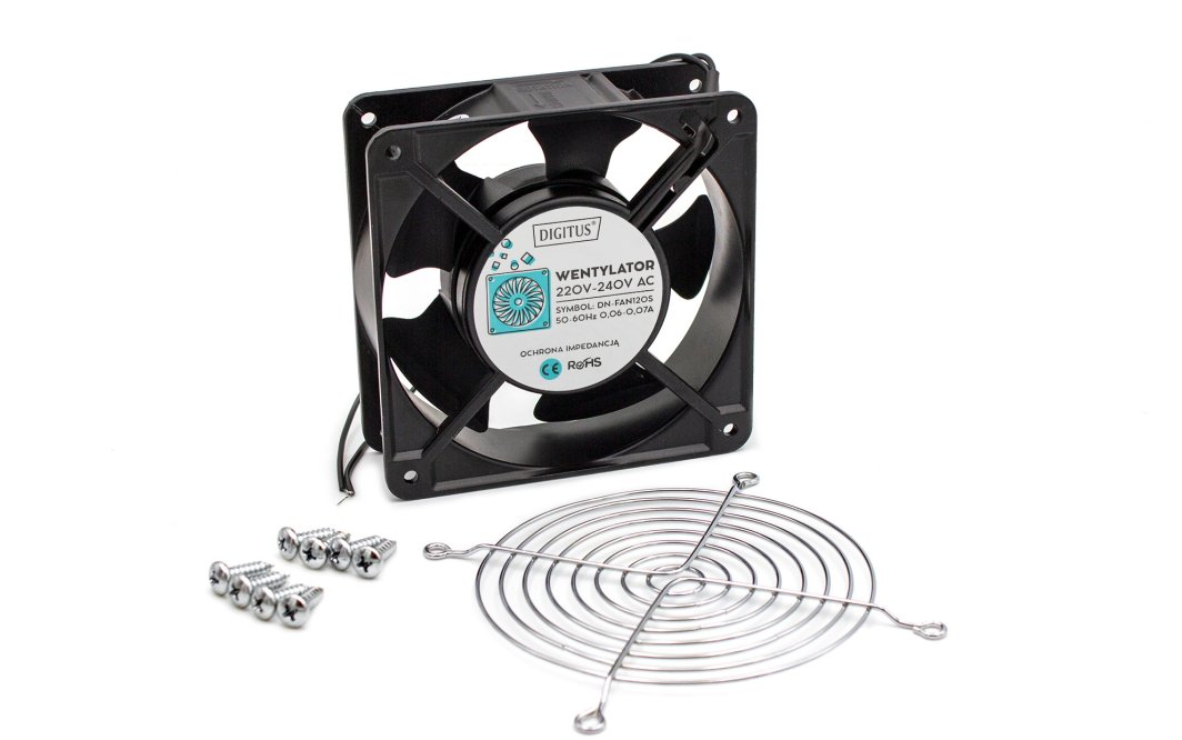 Wentylator Digitus Zestaw: DN-FAN120S, osłona metalowa DN-FAN120/GR, wkręt DN-FAN-M4.8 - 8 szt (DN-FAN120S-KIT)