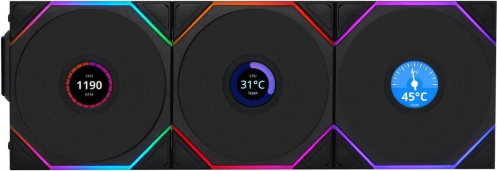 Wentylator Lian Li UNI FAN TL Wireless LCD 120 Reverse Blade 3-pack czarny (12RTLLCD1W3W)