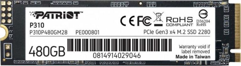 Dysk SSD Patriot P310 480GB M.2 2280 PCI-E x4 Gen3 NVMe (P310P480GM28)