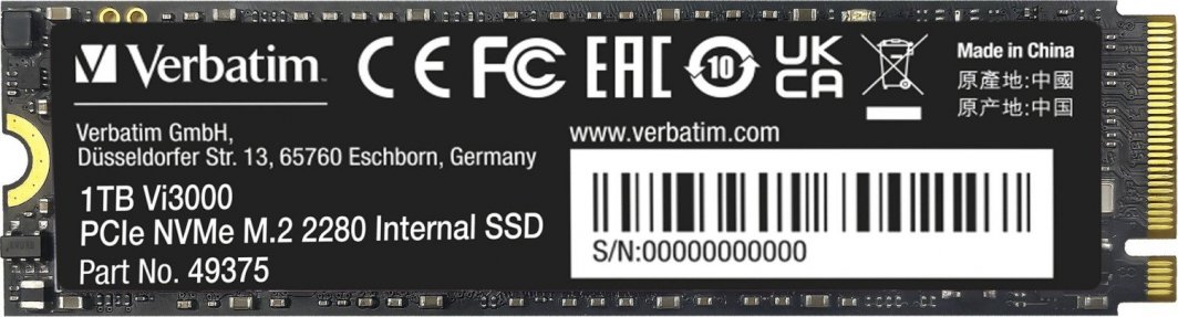 Dysk SSD Verbatim Vi3000 1TB M.2 2280 PCI-E x4 Gen3 NVMe (49375)