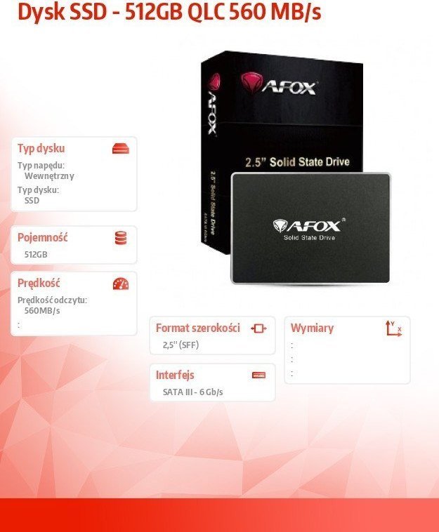 Dysk SSD AFOX SD250 512GB 2.5" SATA III (SD250-512GQN)