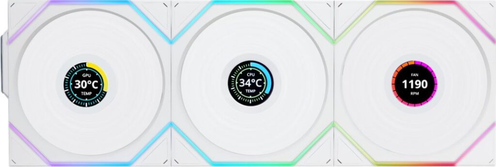 Wentylator Lian Li UNI FAN TL Wireless LCD 120 3-pack biały (12TLLCD1W3W)