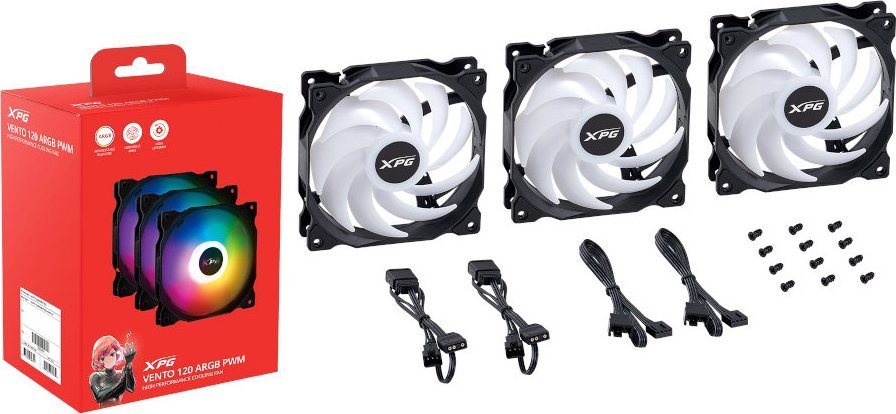 Wentylator XPG Vento 120 ARGB PWM Czarny 3-pack (VENTO120ARGBPWM3C-BKCWW)