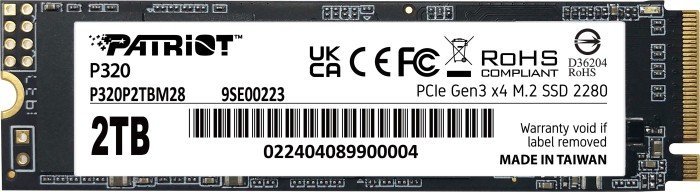 Dysk SSD Patriot P320 2TB M.2 2280 PCI-E x4 Gen3 NVMe (P320P2TBM28)