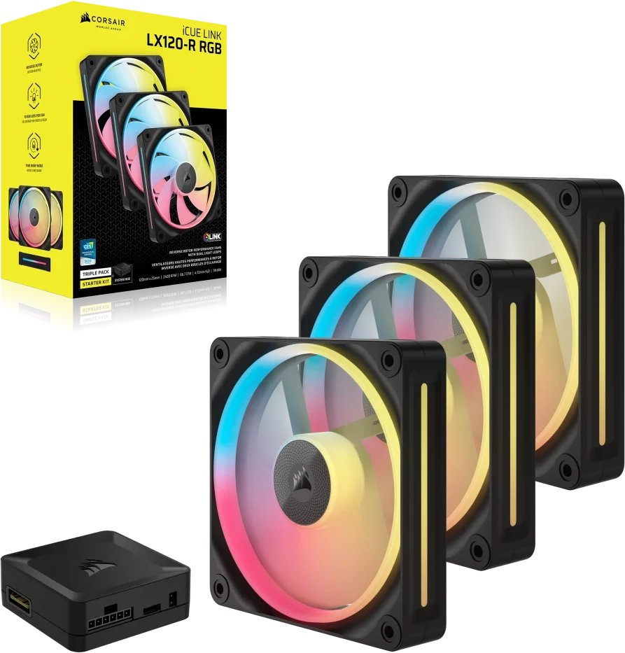Wentylator Corsair iCUE LINK LX120-R RGB PWM 3-pack + Hub czarny (CO-9051050-WW)