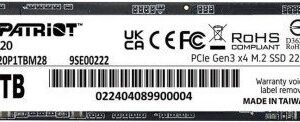 Dysk SSD Patriot P320 512GB M.2 2280 PCI-E x4 Gen3 NVMe (P320P512GM28)