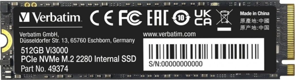Dysk SSD Verbatim Vi3000 512GB M.2 2280 PCI-E x4 Gen3 NVMe (49374)