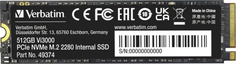 Dysk SSD Verbatim Vi3000 512GB M.2 2280 PCI-E x4 Gen3 NVMe (49374)
