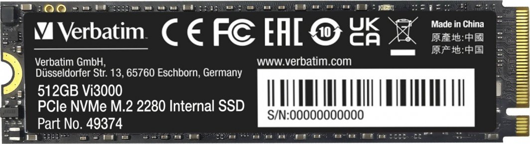 Dysk SSD Verbatim Vi3000 512GB M.2 2280 PCI-E x4 Gen3 NVMe (49374)