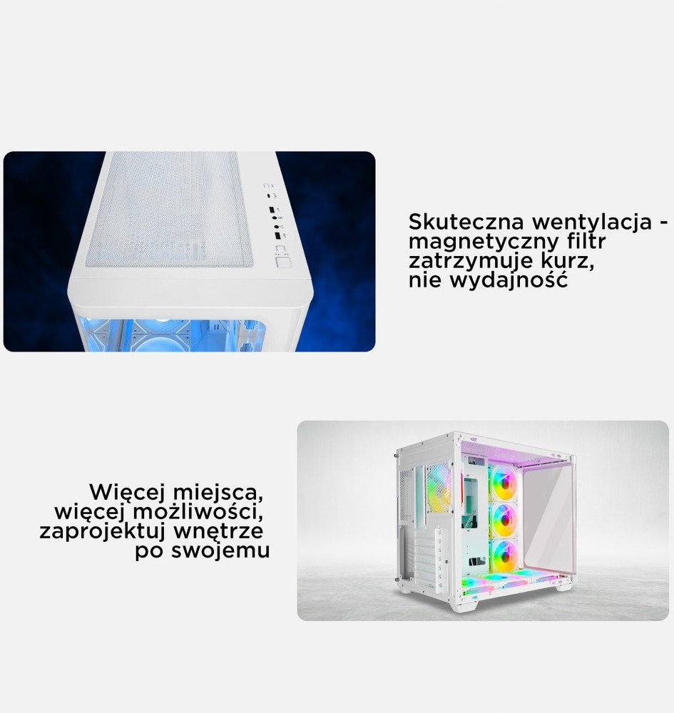 Obudowa Rampage Loopy akwarium 7x wentylator ARGB Infinity HUB biała (LOOPY-WHITE)