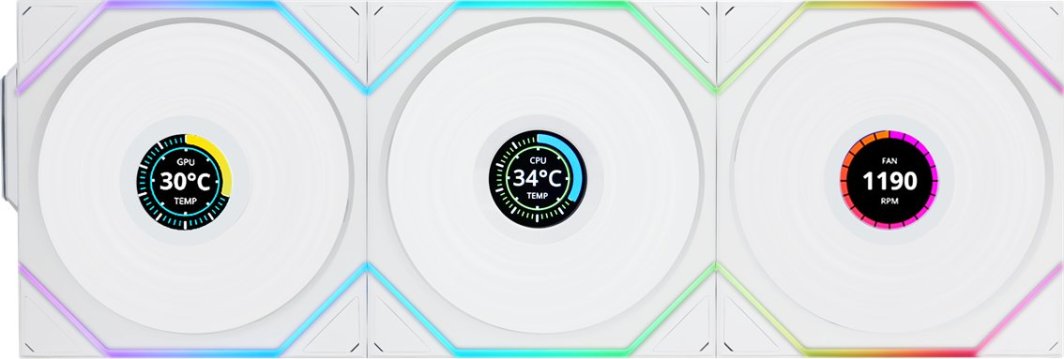 Wentylator Lian Li UNI FAN TL Wireless LCD 120 Reverse Blade 3-pack biały (12RTLLCD1W3W)