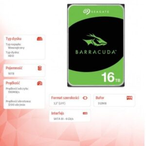 Dysk Seagate seagate Dysk twardy BarraCuda 16TB 3.5 cala ST16000DM001