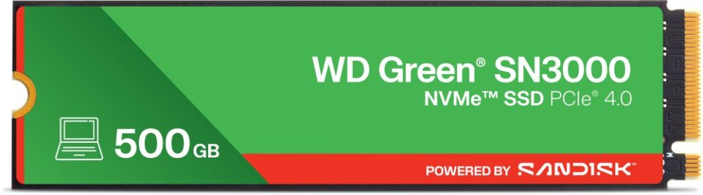 Dysk SSD SanDisk Green SN3000 500GB M.2 2280 PCI-E x4 Gen4 NVMe (WDS500G4G0E)