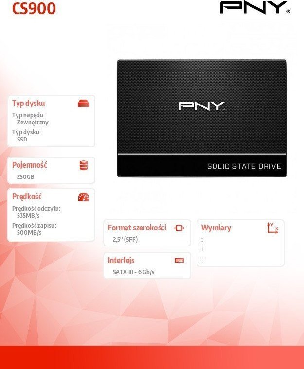 Dysk SSD PNY CS900 250GB 2.5" SATA III (SSD7CS900-250-RB)
