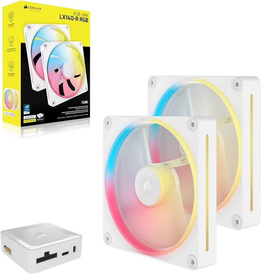 Wentylator Corsair iCUE LINK LX140-R RGB PWM 2-pack + Hub biały (CO-9051056-WW)
