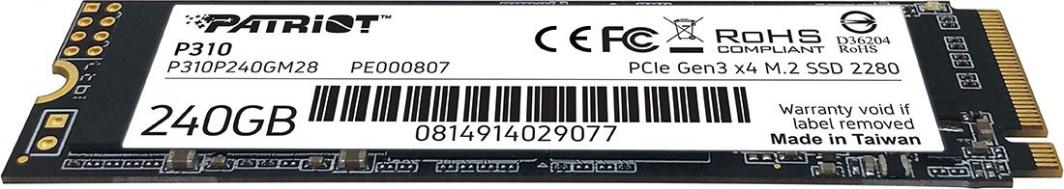 Dysk SSD Patriot P310 240GB M.2 2280 PCI-E x4 Gen3 NVMe (P310P240GM28)