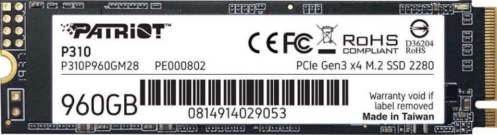 Dysk SSD Patriot P310 960GB M.2 2280 PCI-E x4 Gen3 NVMe (P310P960GM28)