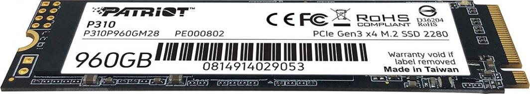 Dysk SSD Patriot P310 960GB M.2 2280 PCI-E x4 Gen3 NVMe (P310P960GM28)