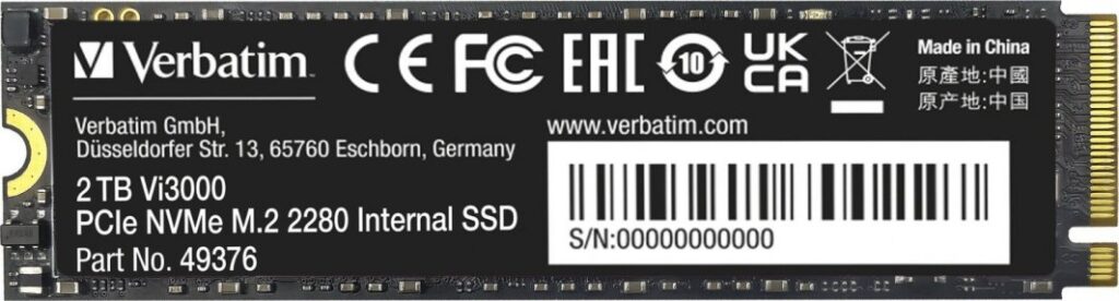 Dysk SSD Verbatim Vi3000 2TB M.2 2280 PCI-E x4 Gen3 NVMe (49376)