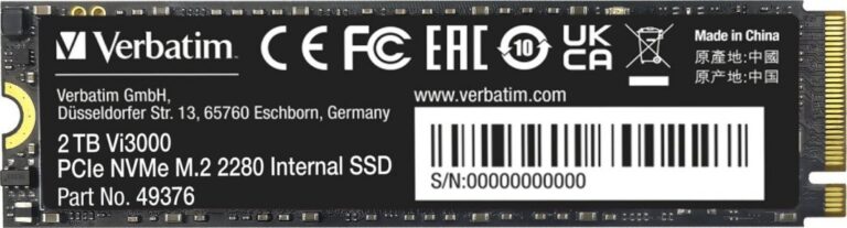 Dysk SSD Verbatim Vi3000 2TB M.2 2280 PCI-E x4 Gen3 NVMe (49376)