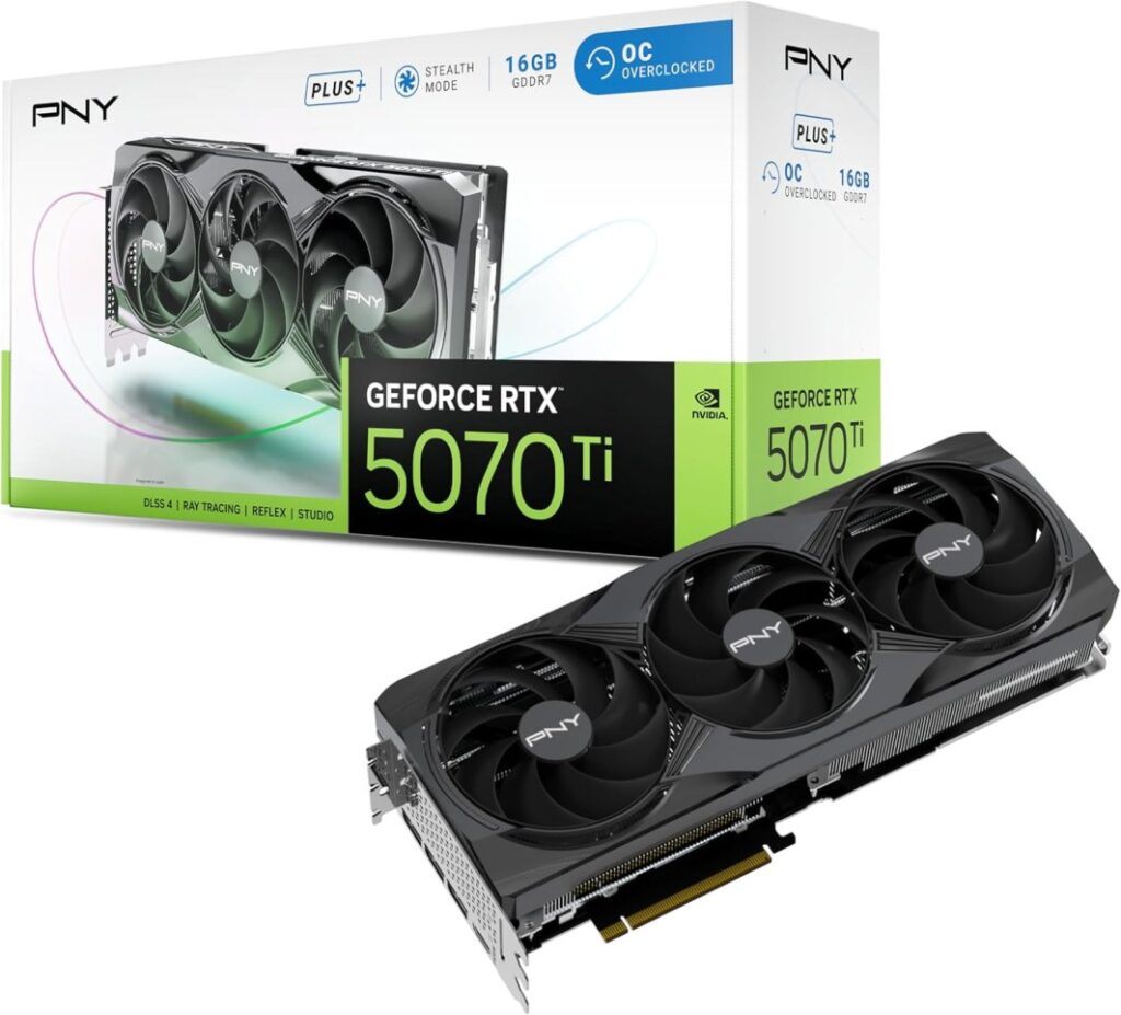 PNY GeForce RTX 5070 Ti Overclocked Triple Fan Plus 16GB GDDR7 DLSS4 (VCG5071T16TFXPB1-O)