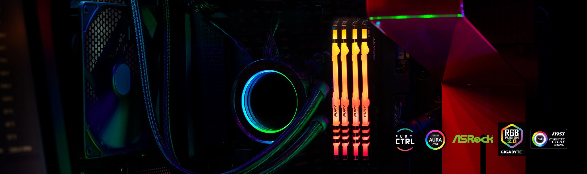 Pamięć Kingston Fury Beast RGB, DDR4, 32 GB, 3200MHz, CL16 (KF432C16BB2AK4/32)