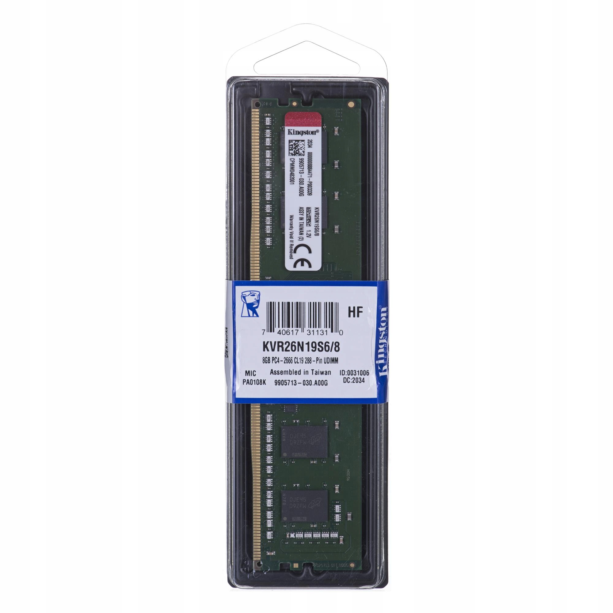 Pamięć Kingston ValueRAM, DDR4, 8 GB, 2666MHz, CL19 (KVR26N19S6/8)