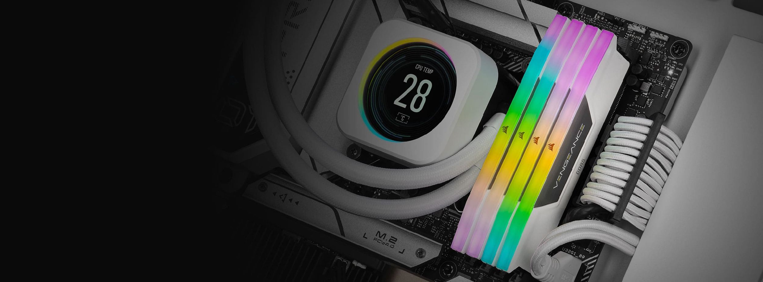 Pamięć Corsair Vengeance RGB, DDR5, 32 GB, 5600MHz, CL40 (CMH32GX5M2B5600C40W)
