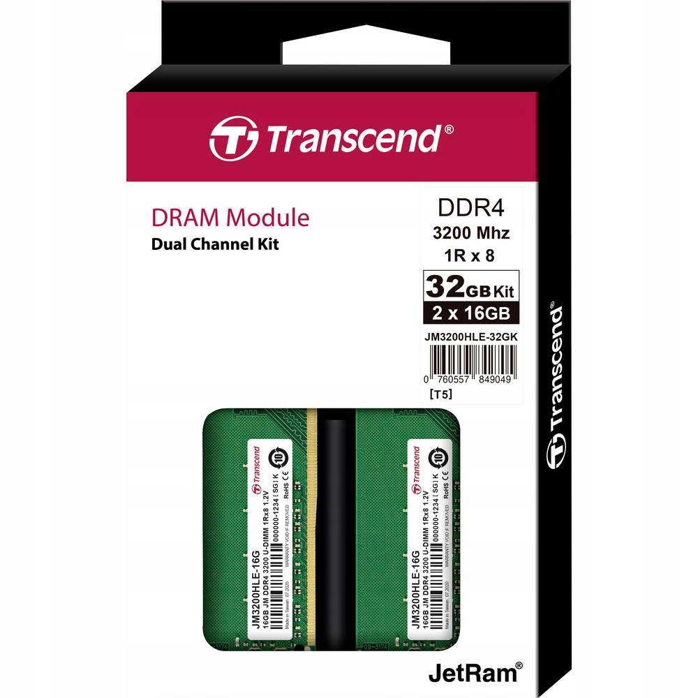 Pamięć Transcend JetRam, DDR4, 32 GB, 3200MHz, CL22 (JM3200HLE-32GK)