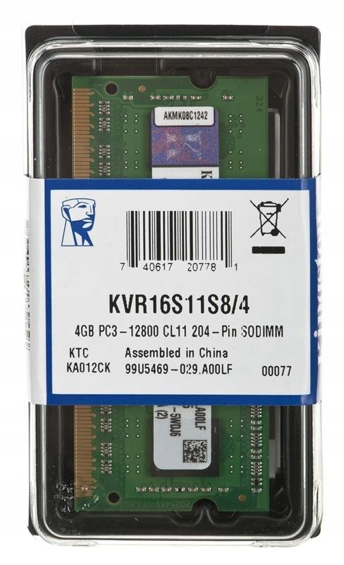 Pamięć do laptopa Kingston ValueRAM, SODIMM, DDR3, 4 GB, 1600 MHz, CL11 (KVR16S11S8/4)